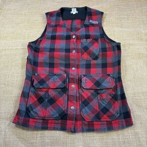 Duluth Trading Co Woman's Red/Black Plaid Multi Pocket Utility Vest Size Small
